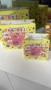 5pcs Premium Birthday Gift Bag with Cute Dog and Clouds Design High Quality Thick 210g Card Paper Bag with Soft Rope Handle Perfect for Cakes Toys and Party Souvenirs Available in 4 Sizes Aesthetic Pastel Pink Durable Stylish Fast Shipping Birthday Gift