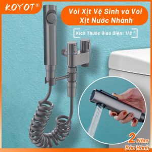 KOYOT Vòi Nước 2 Đầu Ra Có Khoá Độc Lập với Bộ Vòi Xịt Vệ Sinh INOX SUS304 Vòi Máy Giặt Chia 2 Nguồn Nước Kèm Dây Xoắn 15m