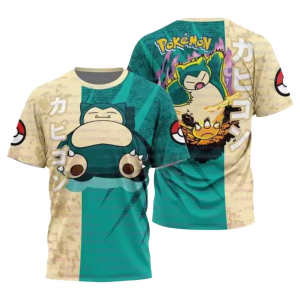 Bandai | New Super Cute Figure Pokémon Anime 3D Printed Boys T-shirt Summer Mens Snorlax Squirtle Trend Loose Casual Short Sleeved Tops