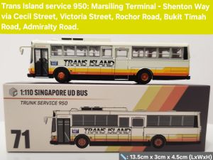 1:110 scale Singapore Nissan UD series Bus model service 178/605/950