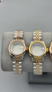 28mm Polished Round Steel Watch Case For Ladies Waterproof Sapphire Glass Fit NH05 NH06 Movement Watch Replacement Parts