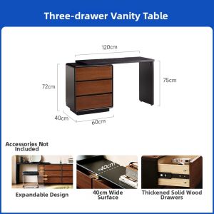 Retro Walnut Wood Dressing Table Makeup Desk and Storage Chest