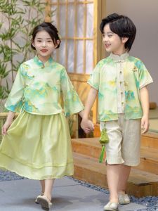 Summer Set Chinese Style Performance Clothes Improved Traditional Scenery Painting Tang Costume Trendy Nursery School Uniforms