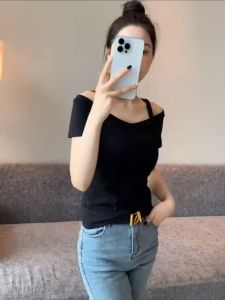 Korean summer new strapless short-sleeved T-shirt for women all-match T-shirt white top