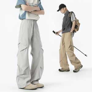 Quần Dài Công Sở Nhanh Khô Phong Cách Mỹ Màu Trơn Mỏng Quần Dài Thường Ngày Cho Nam Quần Dài Thể Thao Ống Rộng Cạp Vừa Mùa Hè