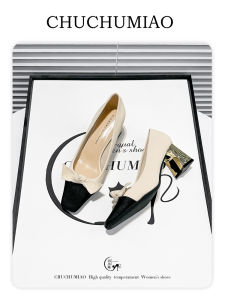 Elegant French Style Knot Slip-On High Heels Chunky Heel Womens Shoes Fashionable Casual Peep-Toe Single Shoes for Spring