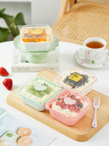 วันเด็ก 61 ตารางเค้กกล่องบรรจุภัณฑ์ Macaron Mousse Tiramisu Multi-Layered Pastry บรรจุภัณฑ์กล่องอาหารกลางวันรูปแบบตาราง