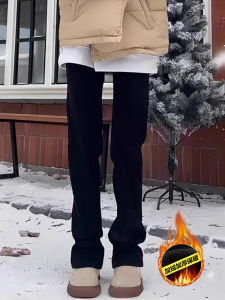 กางเกงยีนส์ทรงตรงเอวกลางหนาสำหรับผู้ชาย กางเกงขายาวทรงสลิมฟิตสำหรับฤดูหนาว สไตล์ฮิปฮอป สไตล์อเมริกัน แฟชั่นสตรีท กางเกงยีนส์ทรงสลิมฟิต