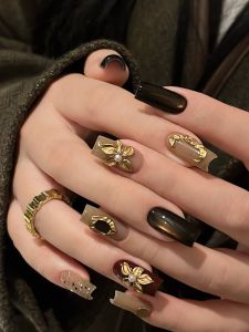 Nghệ Thuật Làm Móng Tay Thủ Công Cao Cấp Móng Vuông Ngắn Màu Tối Tùy Chỉnh Hộp Quà Tặng Nhựa Trung Quốc Đại Lục