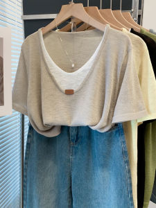 JIANDIYA | V-Neck Fake Two-Piece T-Shirt