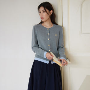 DUSHU | College Style Contrast Color Fake Two-Piece Knitwear