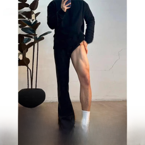 Black Knife Edge Suit Pants Mens Summer Trendy Drapey Straight Casual Pants High-End Slimming Flared Long Trousers