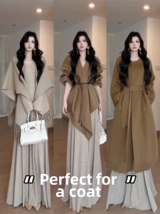SUHUIQIAN | V-neck Knit Long Dress Autumn Winter Inner Wear Elegant Waist Shaping