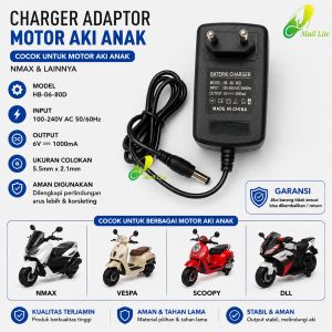 Adaptor Charger Motor Aki anak Nmax MODEL: HB-06-80D. 6V 1000mA