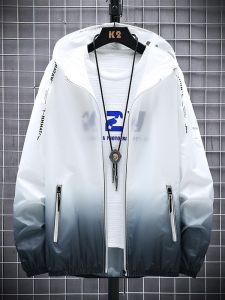 ROMON | Lomond Mens Ice Silk Ultra-Thin Summer Jacket Hooded Gradient Color Skin-Fit Outerwear Cool Style Long Sleeve Zipper Closure