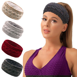 New Winter Fleece Lined Knitted Hair Accessories Sports Headband Ear Protection Warm Cross Border Autumn Winter Yarn Hair Tie