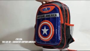 ( FREE PENSIL ) RIZ KIDS - Ransel Sekolah -Tas LED 3D karakter captain america anti air(waterproof)