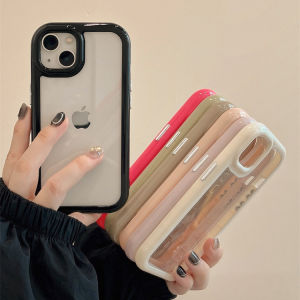 CrashStar Candy Color Border Transparent Clear Hard Phone Case For iPhone 15 14 Pro Max 13 12 11 Pro Max Shockproof Simple Phone Casing Cover Shell