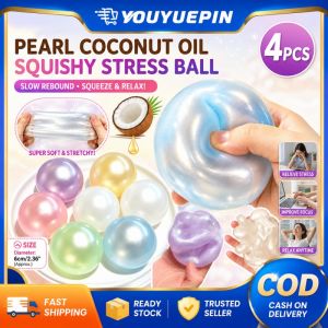 YOUYUEPIN 4pcs Pearl Coconut Oil Squishy Stress Ball Slow Rising Maltose Sensory Toy Anti Anxiety Squeeze Fidget For Kids Adults