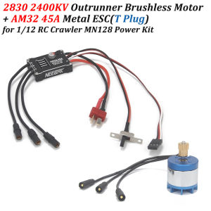 2830 2400KV Brushless Motor AM32 45A Metal ESC SM3.0/T Plug USB/Type-C Adapter for 1/12 RC Crawler MN128 MN86 Upgrade Power Kit