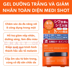 Gel dưỡng trắng và giảm nếp nhăn toàn diện Medi Shot Wrinkle & White All in One Gel 50g Nhật