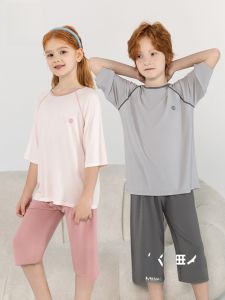 MiiOW | Cat Person Childrens Modal Sleepwear Short Sleeve Home Air Conditioning Clothes Breathable Boys Girls Summer New Arrival