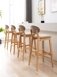 เก้าอี้บาร์ไม้เนื้อแข็งแบบมีพนักพิง สไตล์สากล ไม่มีแบรนด์ ไม่สามารถปรับระดับได้ ไม่สามารถปรับได้ วัสดุโครงสร้างไม้