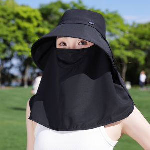 XINGGONGGUAN | Womens Summer Cycling Sun Hat UV Protection Full Face Mask Integrated Neck Protector Ice Silk Fishing Cap Adjustable Round Top
