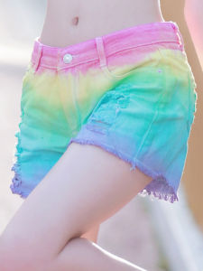 Japanese Style Original Handmade Tie-Dye Shorts Low Waist Ripped Denim Rainbow Soft Girl College Style All-Matching Denim Shorts Denim Shorts Women