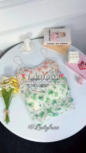LadyLuxe - Tanktop Bunga Brukat Rose Vintage Tangtop Crop Top Atasan Wanita Tali Spaghetti BR112