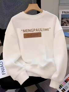 Retro Hong Kong Style Streetwear American Heavyweight Pure Cotton round Neck Sweatshirt Mens Fashion Autumn Winter Fleece Lined Loose Cool Brand