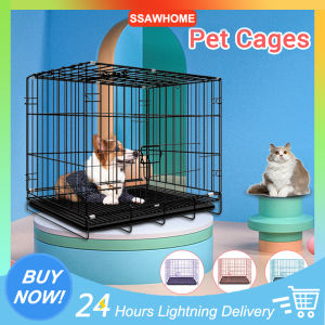 【SSAWHOME】Dog Cage Collapsible Pet Cages Dog Cat Foldable Screwless Pet Dog Cat Rabbit Stainless Steel Metal Net Frame Game Fence With Poop Tray Suitable For Small Dog Medium-Sized Dog