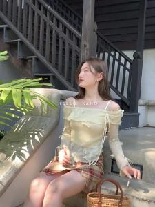 NIHAOKANONG | Áo Dây Buộc Vai Tay Loe Trang Trí Hình Bướm