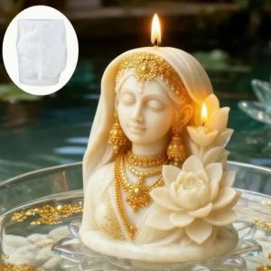 Lotus Goddess 3D Silicone Candle Mold: Flexible non-stick easy to demold reusable and with clear details.