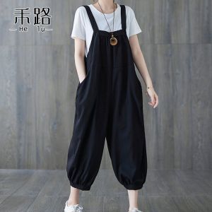 Jumpsuit Plus Size Womens Clothing Loose Youthful-Looking Casual Suspender Trousers Summer New Artistic Color Matching Harem Jumpsuit