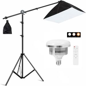 สตูดิโอถ่ายภาพ ไฟต่อเนื่อง ซอฟบ็อกพร้อมขาแขวนขาตั้งไฟและถุงทราย ไฟไลฟสด 50x70 Softbox Boom Arm Studio Light Stand