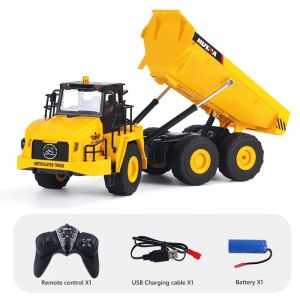 Huina | Huina 1553 1/16 11CH 2.4G Electric Sound Led Light Alloy Engineering Car Model R/C Metal Dump RC Diecast Radio Control Truck Toy