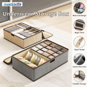 Justliving 1 Bộ sắp xếp đồ lót lưới 13/17 hộp đựng có nắp sắp xếp tất tủ quần áo Bộ sắp xếp hộp đựng đồ có thể gập lại không vải dệt đồ lót áo ngực panies vớ sắp xếp hộp đựng đồ ngăn kéo