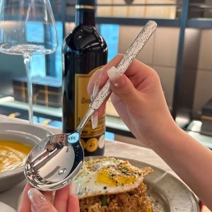 304 Stainless Steel Ice Crack Spoon Western Dining Spoon Food Grade Steel Eating Soup Spoon Korean Style Large round Spoon