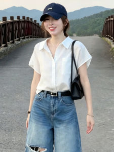 XUNYI | Áo Sơ Mi Cổ Đứng Dễ Thở Cho Nữ Tay Ngắn