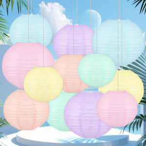 12Pcs Color Hanging Paper Lantern Soft 25.4cm Macaron Color Neon Chinese Paper Lantern Party Decoration Classroom Baby Shower Wedding Birthday Valentines Day
