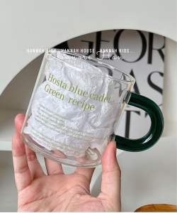 Letter Printed Transparent Creative Glass Coffee Tea Mug Drinks Breakfast Milk Cup Glass Mugs Handle Drinkware Ins高颜值玻璃杯
