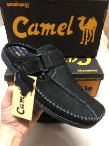 รองเท้าหนังแท้คัชชูชายเปิดส้น Camel แบบสวม เย็บพื้นทั้งคู่ พื้นปุ่มนวดเท้า สีดำ หนังลายช้าง พื้นนุ่ม เย็บพื้น รุ่น CM109 ไซส์ 41-45 หนังวัวแท้100% มีเก็บเงินปลายทาง