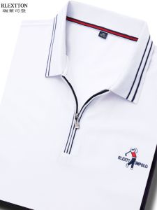 Mercerized Cotton Short-Sleeved T-shirt Mens Lapel Polo Shirt Half-Sleeved Zipper T-shirt with Collar T Golf Tops Summer Menswear