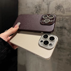 CrashStar Fashion Leather Texture Ultra Thin Hard Shockproof Phone Case For iPhone 15 14 Pro Max Plus 13 12 11 Solid Color Matte PC Phone Casing Anti-drop Protective Cover Shell With Full Cover Lens Camera Glass Film Hot Sale