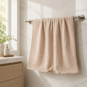 100% Cotton Muslin Gạc Tắm Đi Biển Khăn Siêu Mềm Thấm Hút Thoáng Khí Đa Năng Chăn Cho Trẻ Em Bé 110x120cm Màu Trơn