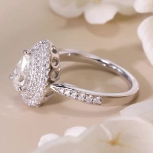 Pretty Beauty 1ct Pear Cut Moissanite Engagement Ring S925 Silver for Women Gold Plated Halo Diamond Wedding Band Fine Jewelry