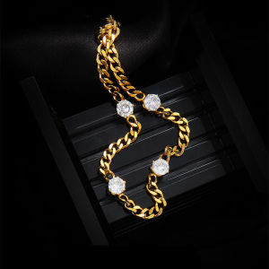 BESFOME 316L Stainless Steel 18k Gold Plated Simple Personality Thick Chain Zircon Cuban Bracelets