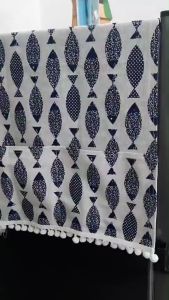 Khăn phủ tủ lạnh Mary Decor vải bố linen chạy pompom trắng cực yêu phù hợp cho tủ lạnh 1 cánh