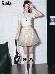 puella | Chân Váy Ngắn A-Line Chấm Bi Mạng Lưới Không Đều